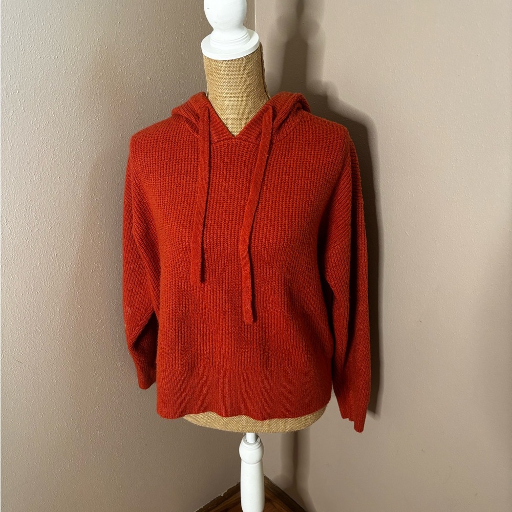 Lucky Brand Rust Orange Hooded Knit Cozy Warm Sweater Size Medium